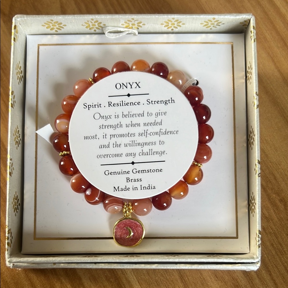 Onyx Red and Gold Beaded Bracelet with Charm